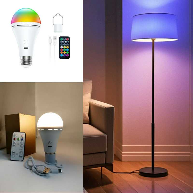 亚马逊壁灯台灯光源免布线充电灯泡遥控RGB调光定时电池供电球泡