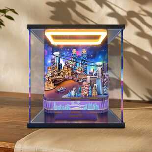 适用同趣重庆时代拼装八音盒diy手工音乐盒亚克力回型灯款收纳盒