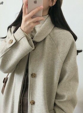 毛呢外套新款宽松大码中长款加厚女2026秋冬韩版过膝呢子大衣显瘦