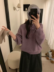 绒雾暖境！品质款高配浣熊绒韩系温柔风polo领针织衫宽松百搭毛衣