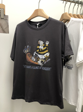 可爱小胖！aboutmoon正品美式街头感卡通印花宽松短袖T恤男女同款