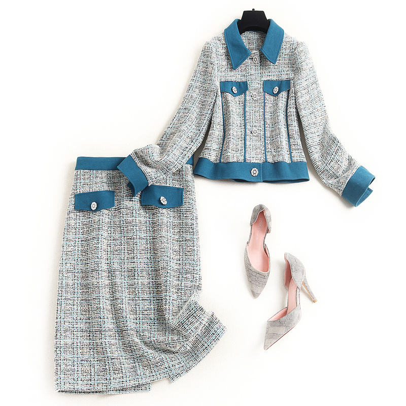 氣質小香呢套裝裙外翻領紐扣裝飾外套格紋職場通勤風兩件套在類目 女裝/女士精品, 套裝/學生校服/工作制服, 其它套裝中 - 來自Buy2taobao.com提供專業的淘寶代購服務