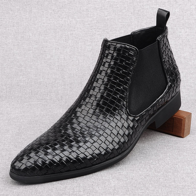 秋季韩版编织时尚风尖头男鞋新品