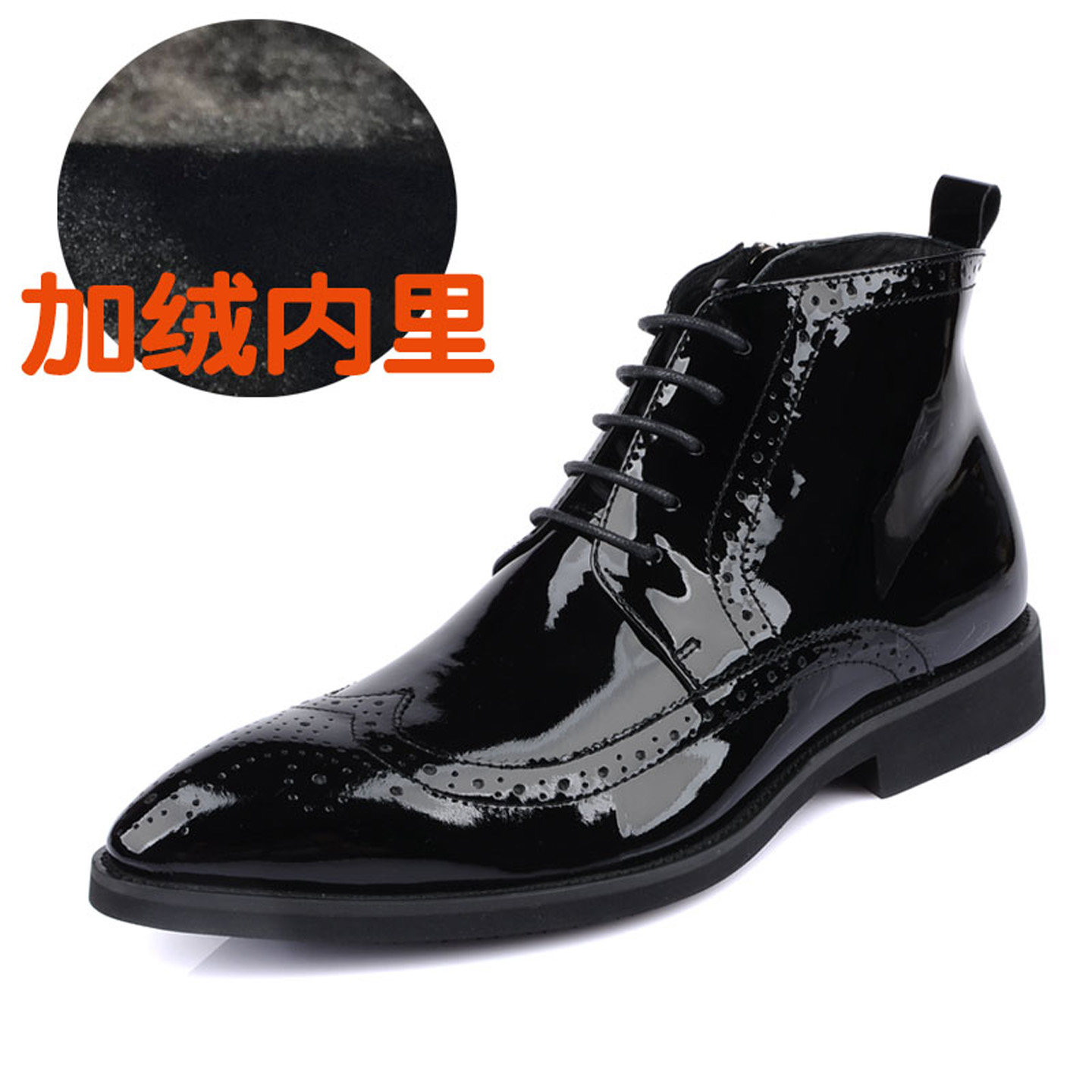 亮皮尖头高帮雕花马丁靴子时尚