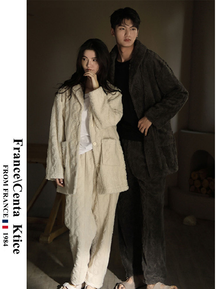 프랑스어 CENTA KTICE 산호 벨벳 잠옷 여성용 겨울 따뜻한 두꺼운 가정 의류 여성 플란넬 정장 겨울