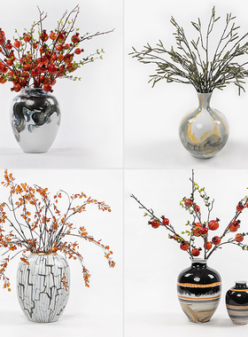 现代新中式花瓶客厅插花水墨陶瓷花器样板房售楼处装饰品禅意摆件