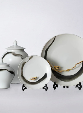 L新中式陶瓷工艺品酒架瓷器装饰品摆盘子挂盘摆件创意禅意玄关i.