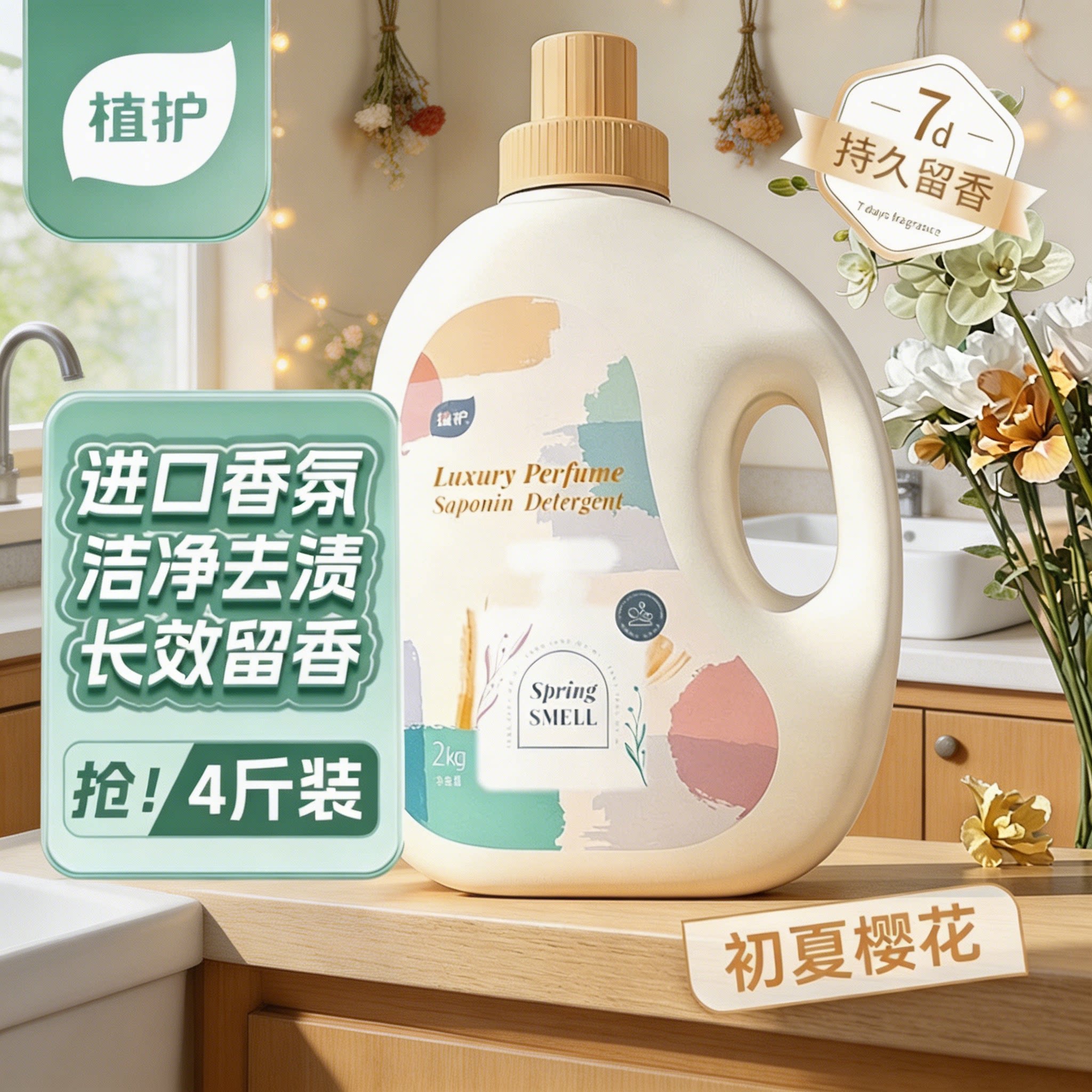 植护樱花香味洗衣液家用实惠持久留香深层洁净去污去渍补充装洗液