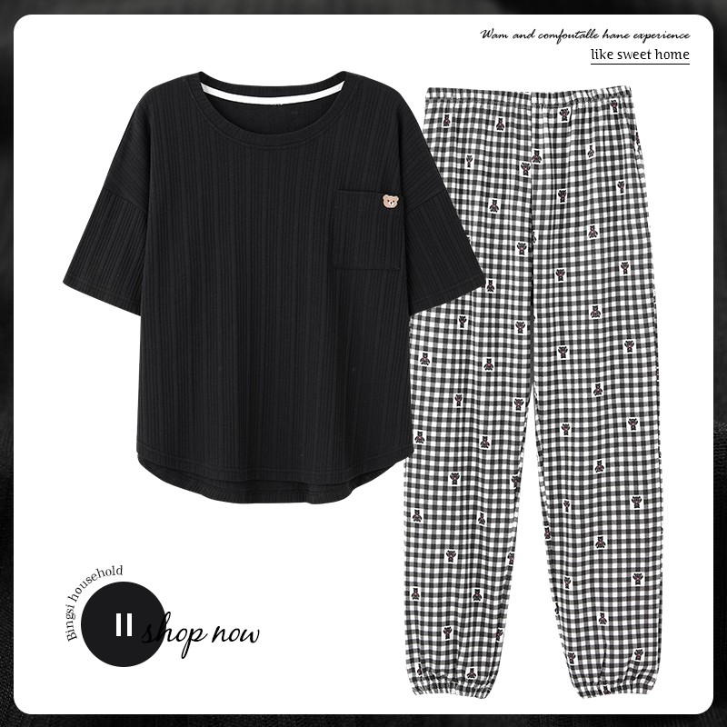 纯棉居家服睡衣2件套，多款式任选，夏季男女款睡衣2件套-第3张图片-提都小院