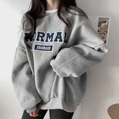 宽松秋冬季 美式 复古hiphop外套灰色无帽卫衣女加绒2025新款 ins潮