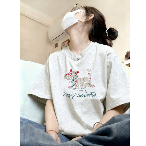 纯棉夏日短袖t恤女2026新款爆款夏季穿搭大码胖mm宽松慵懒风上衣