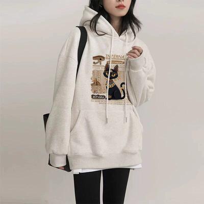 灰色连帽加绒加厚卫衣女