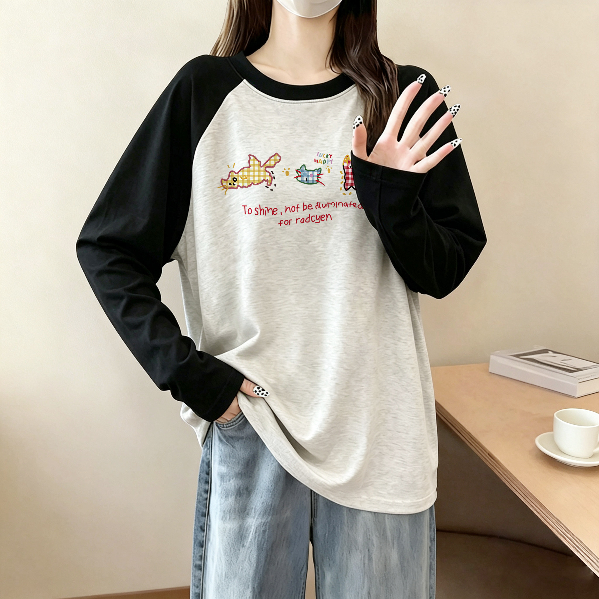 长袖t恤女2026新款初秋穿搭大码胖mm巨好看撞色内搭上衣打底衫