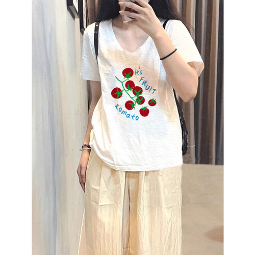 竹节棉短袖t恤女大码宽松
