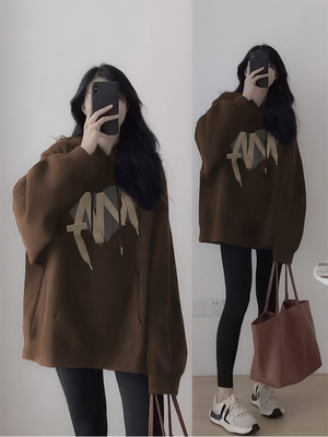 美式复古卫衣女秋冬黑色加绒