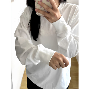 白色内搭打底衫 早秋chic别致上衣大码 长袖 秋衣女外穿t恤2025新款