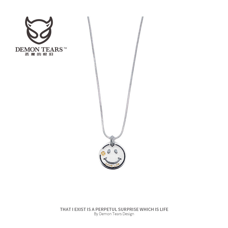 美式个性实心镂空卡通笑脸字母lovelife男女情侣毛衣项链吊坠饰品