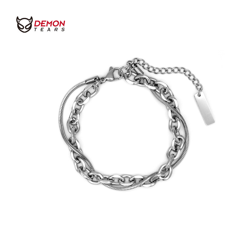DEMONTEARS小众设计钛钢蛇骨缠绕双层手链男女潮个性情侣学生饰品