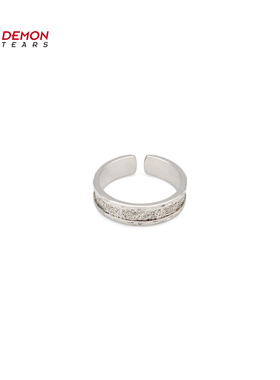 DEMONTEARS凹印唐草纹镀银复古小众设计戒指男女个性开口可调指环