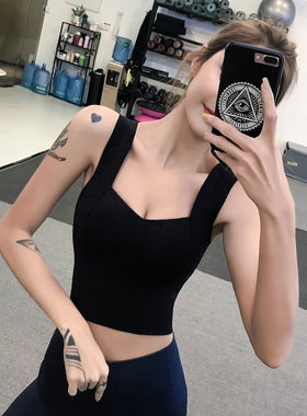运动背心女外穿带胸垫美背防震聚拢黑色瑜伽服文胸健身房跑步内衣
