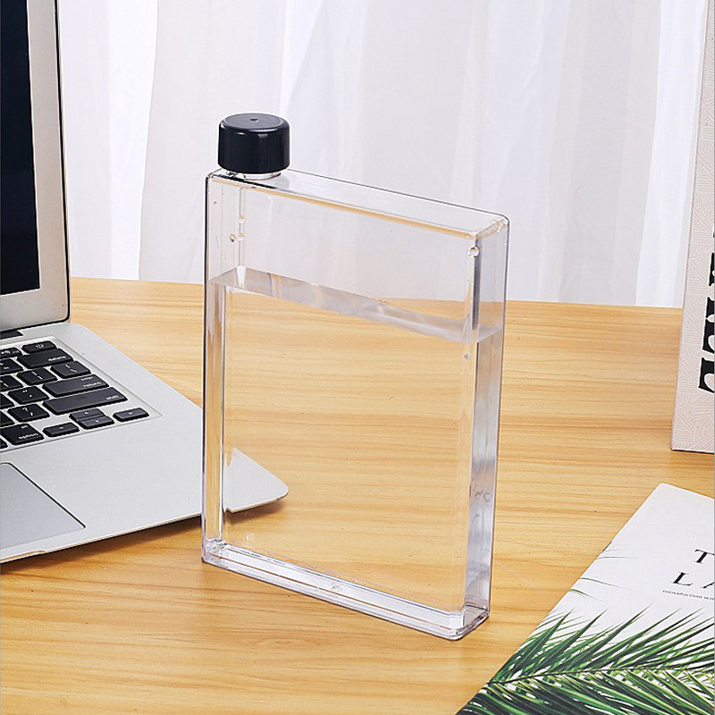 简约小巧扁方形水壶户外便携随手杯学生小容量塑料水杯带杯套防