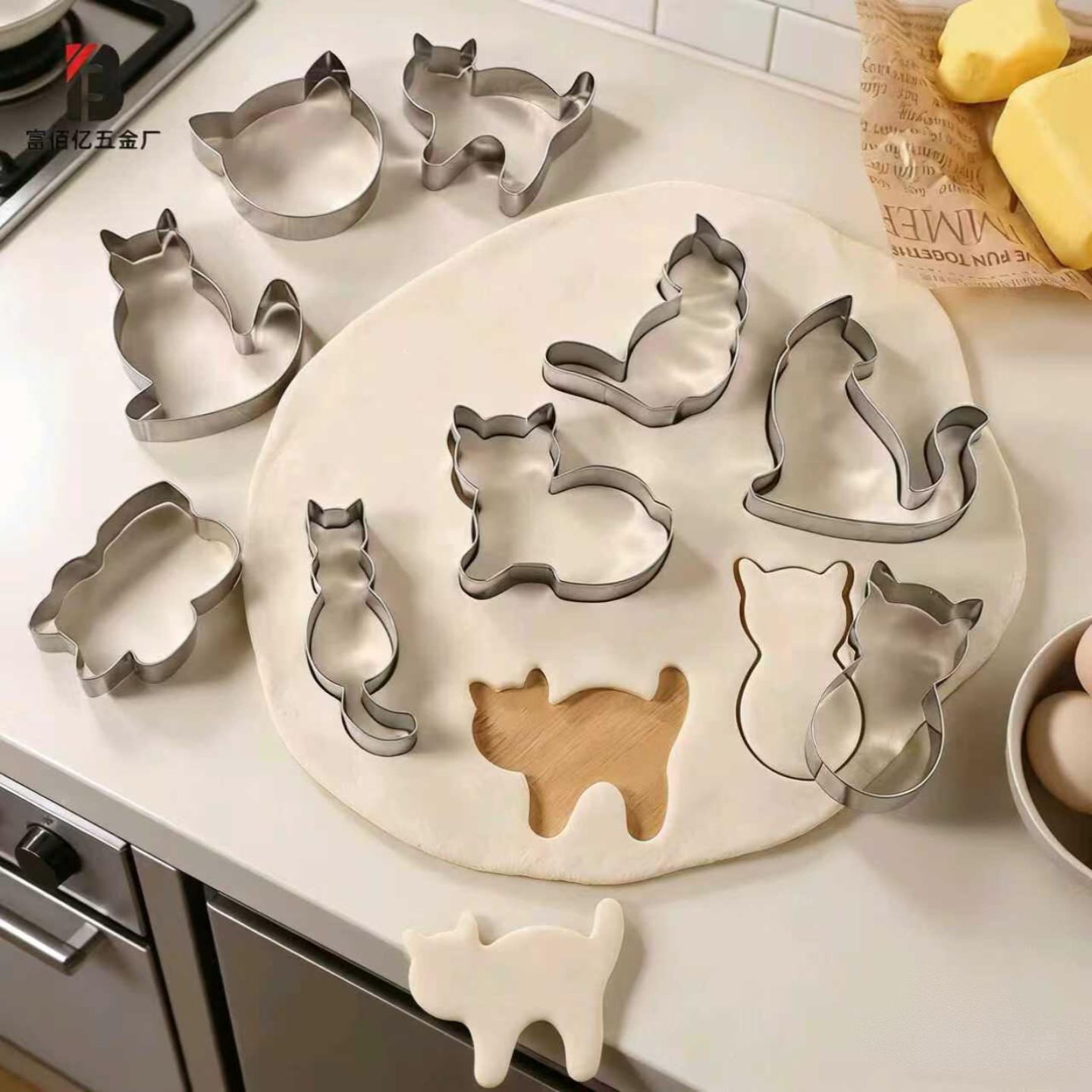 不锈钢饼干模具9件套 卡通小猫曲奇翻糖饼模水果蔬菜压模烘焙工具