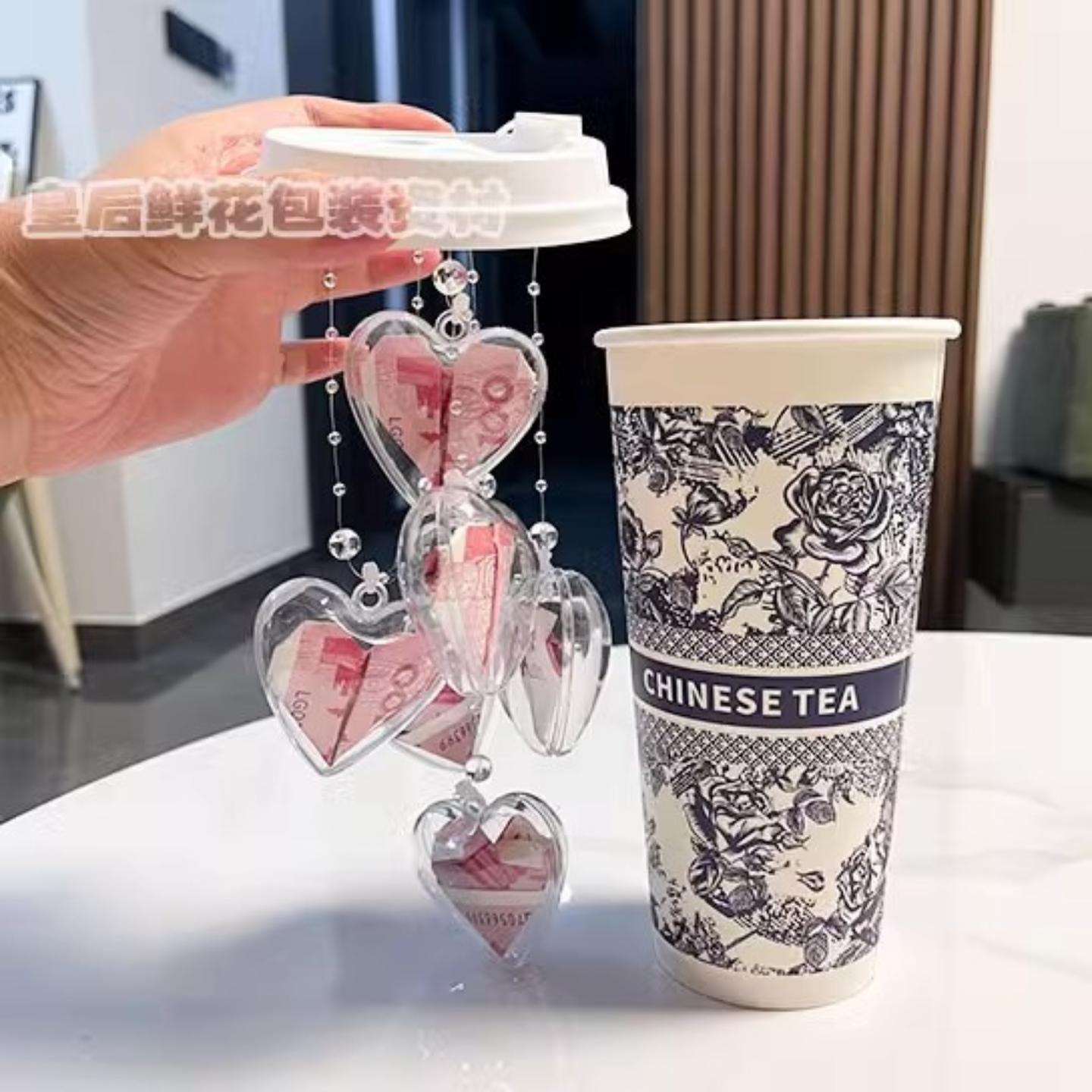 爱心风铃奶茶杯情侣送闺蜜好友创意手工DIY生日礼物材料包有钱花