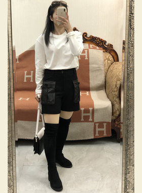 超简单ins风穿搭！拼真皮口袋羊毛呢靴裤！显高显瘦百搭短裤 女冬