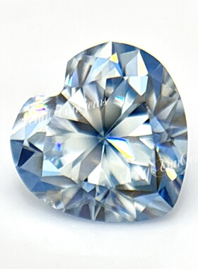 100%莫桑冰蓝色心形裸石0.5~4克拉 18K金首饰品主石 合成碳化硅石