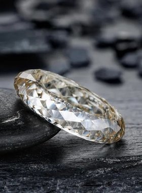 正品莫桑石刻面戒指 大克拉香槟色菱形简约款戒指 日常百搭 VVS1