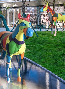 售楼处地产园林景观小品不锈钢仿真动物马金属雕塑酒店庭院摆件