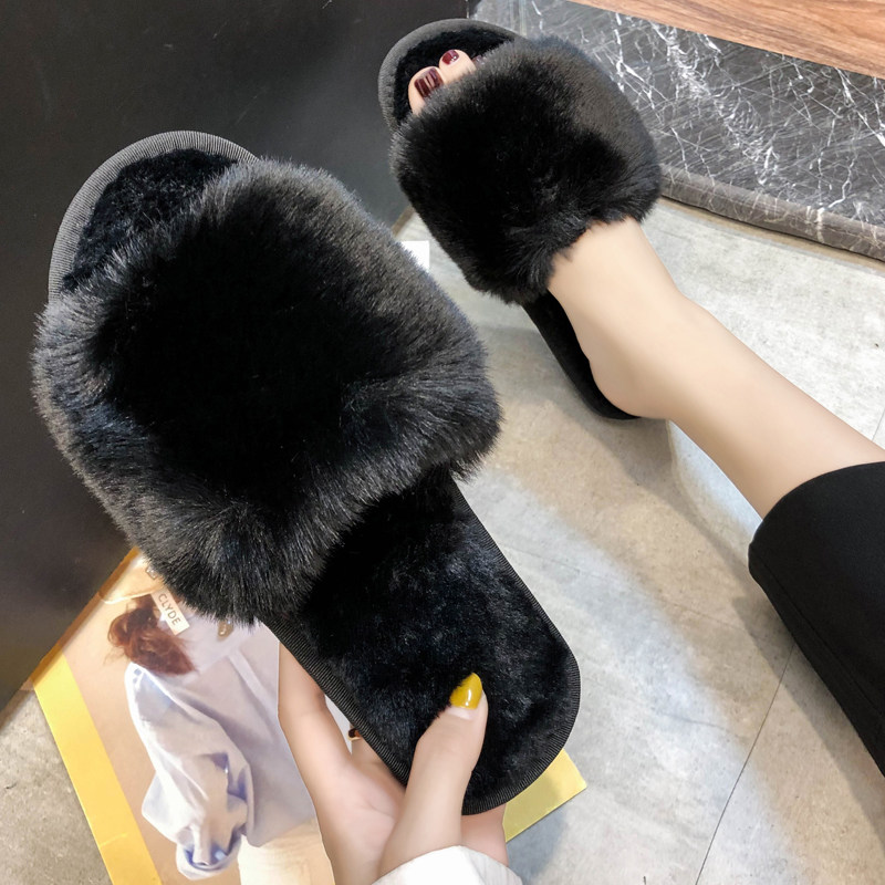 長毛絨壹字簡約純色毛毛拖鞋女平底防滑室內地板拖休閑露趾棉拖鞋在類目 女鞋, 拖鞋, 壹字拖中 - 來自Buy2taobao.com提供專業的淘寶代購服務