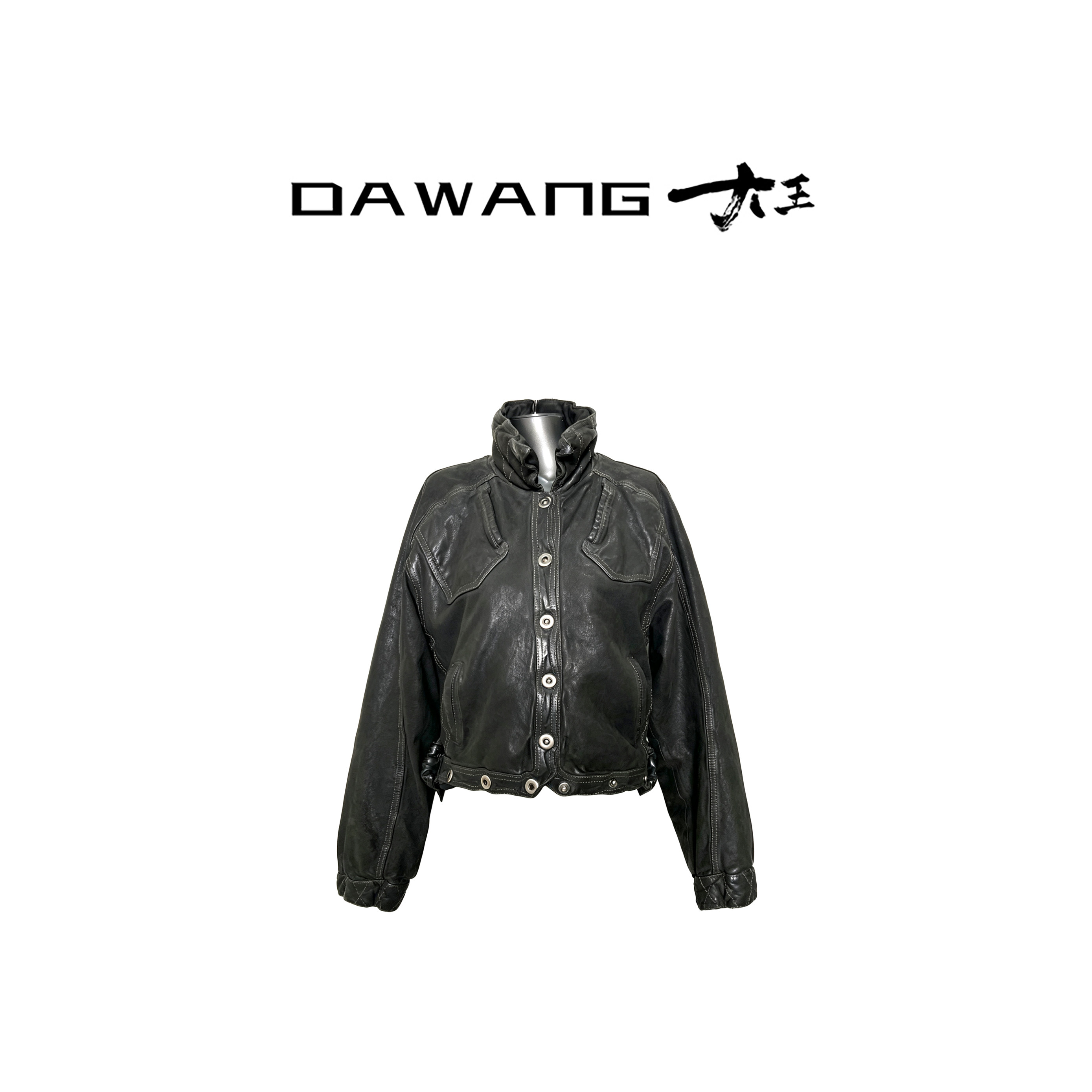 DAWANG |【高奢水洗】新款复古时髦风猎装款女士皮衣外套dp9940