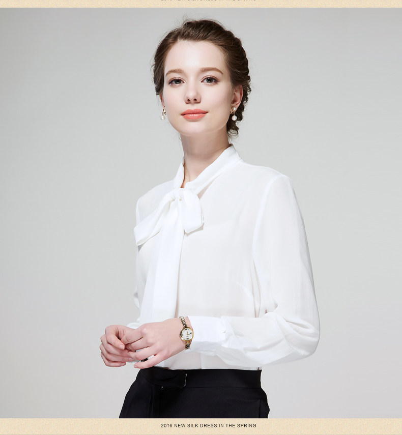 2018春新品大码女中长款修身显瘦纯色桑蚕丝上衣真丝衬衫女长袖