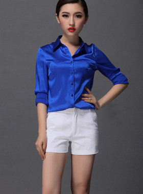 春装新款职业翻领女式真丝衬衫长袖修身桑蚕丝上衣OL通勤衬衣