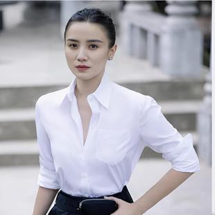 秋冬新款明星同款白色衬衫宋佳百搭显瘦长袖女衬衣免烫抗皱弹力棉