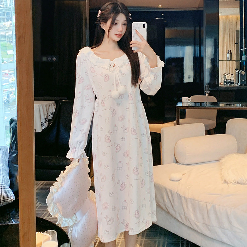 海岛绒带胸垫睡裙女秋冬季长袖薄绒甜美可爱卡通软妹公主风家居服,女士内衣/男士内衣/家居服,睡袍/浴袍,淘宝优惠券,粉丝福利购,淘宝优惠卷