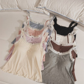 家居服 无袖 莫代尔棉吊带蕾丝睡衣女士夏季 带胸垫背心上衣纯色薄款