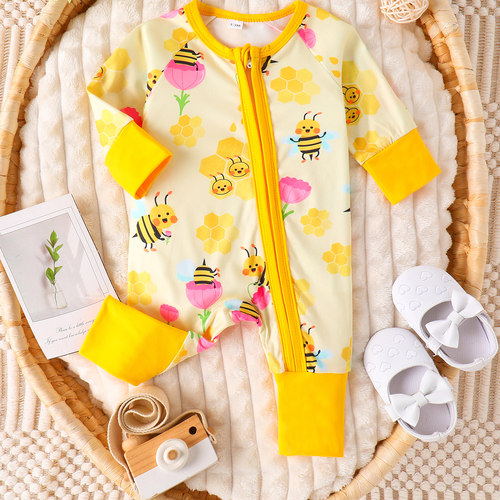 新生婴幼儿女宝宝春秋款印花爬服