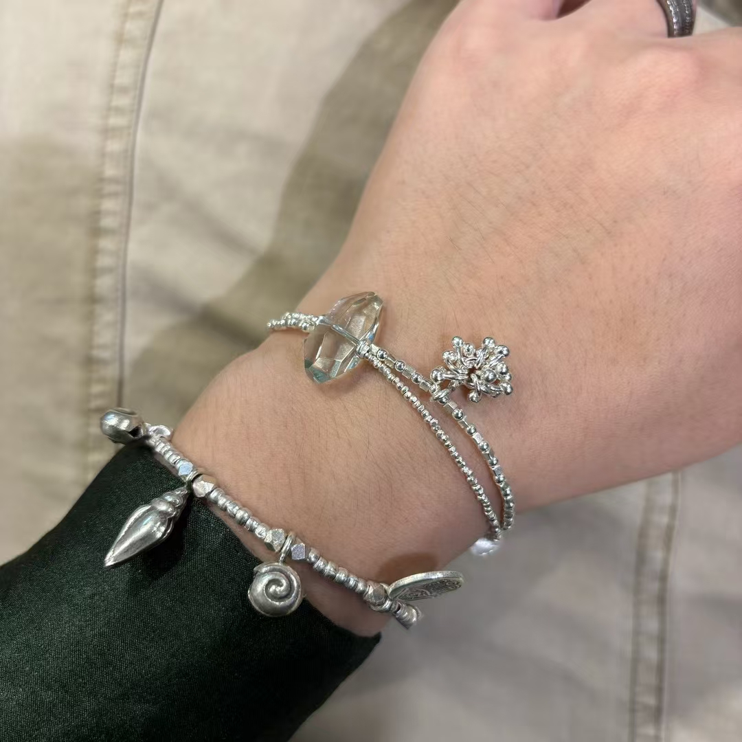 《水晶心》泰国清迈手工s925银白水晶手链女轻奢碎银子手饰品手串