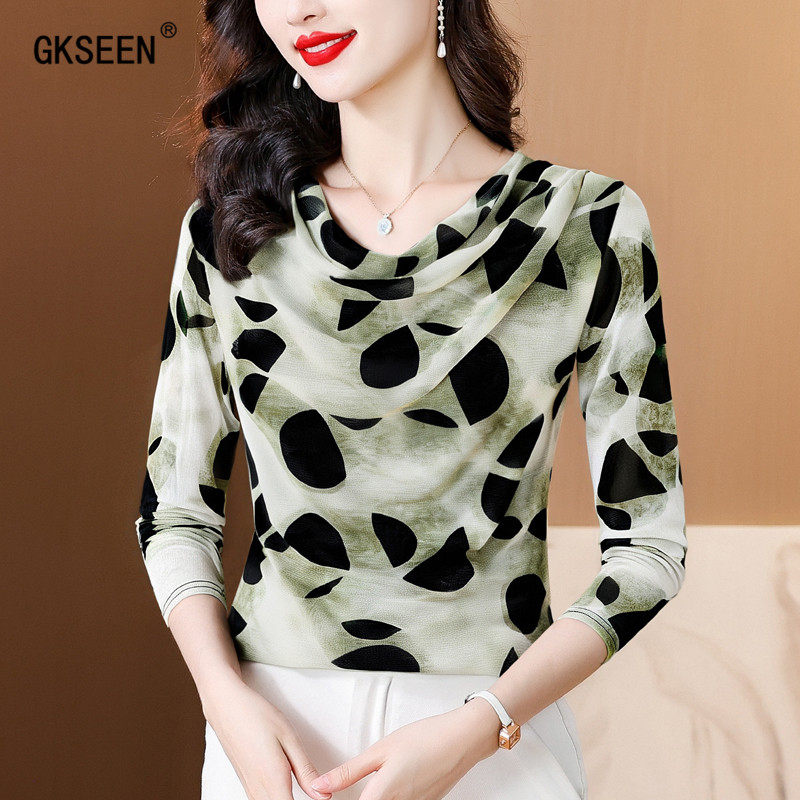 堆堆领长袖t恤女2025秋季新款高端气质设计感荡领网纱遮肚子上衣,女装/女士精品,T恤,淘宝优惠券,粉丝福利购,淘宝优惠卷