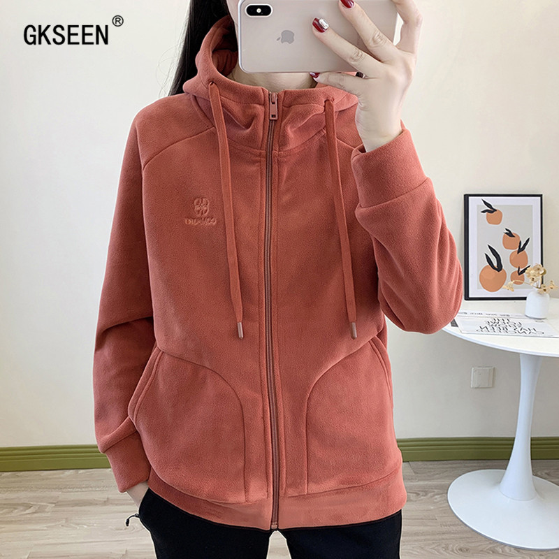 休闲运动加绒加厚抓绒衣女