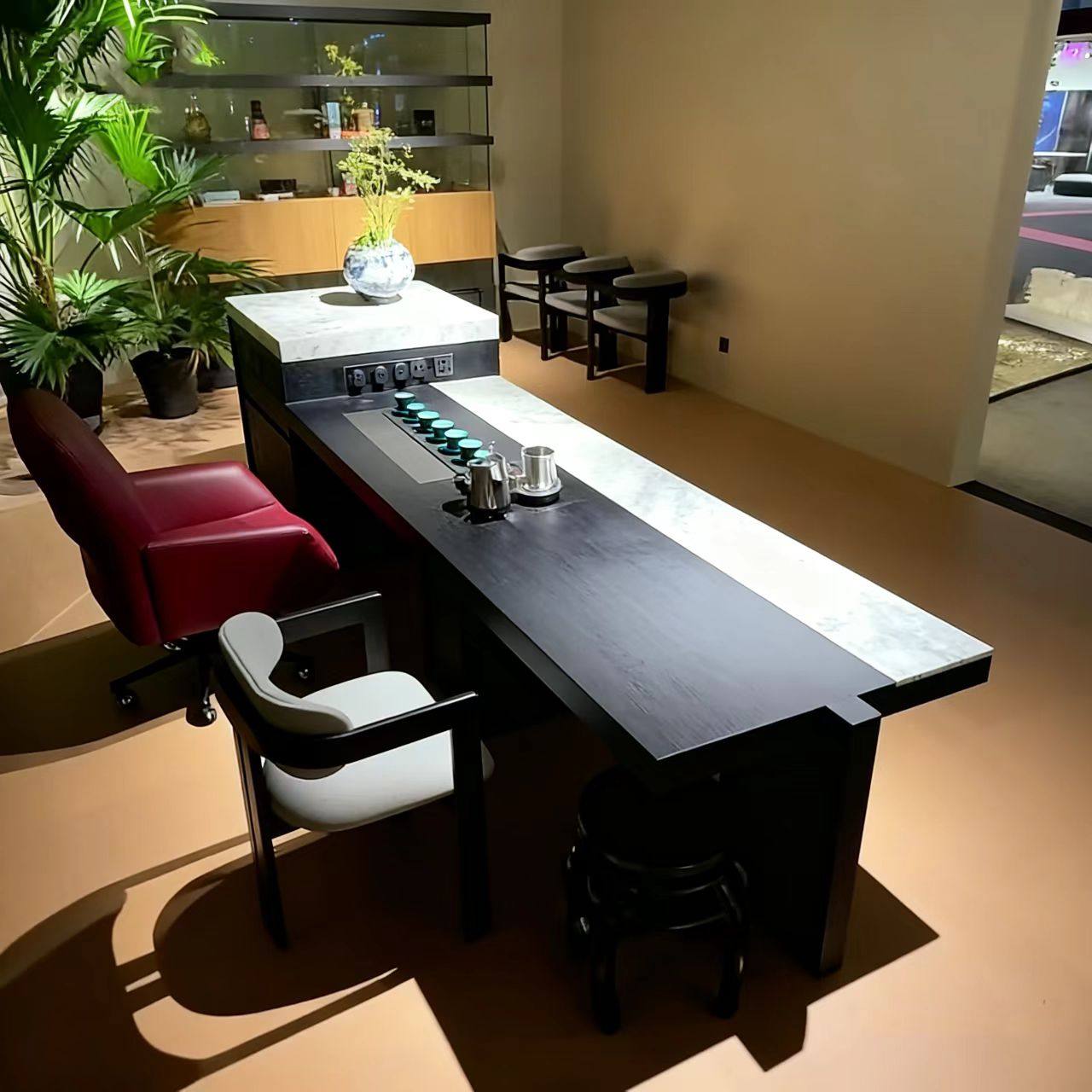 新中式高端多功能现代茶桌椅北美黑胡桃木实木岩板办公室茶室泡茶,住宅家具,家用茶台/茶桌,淘宝优惠券,粉丝福利购,淘宝优惠卷