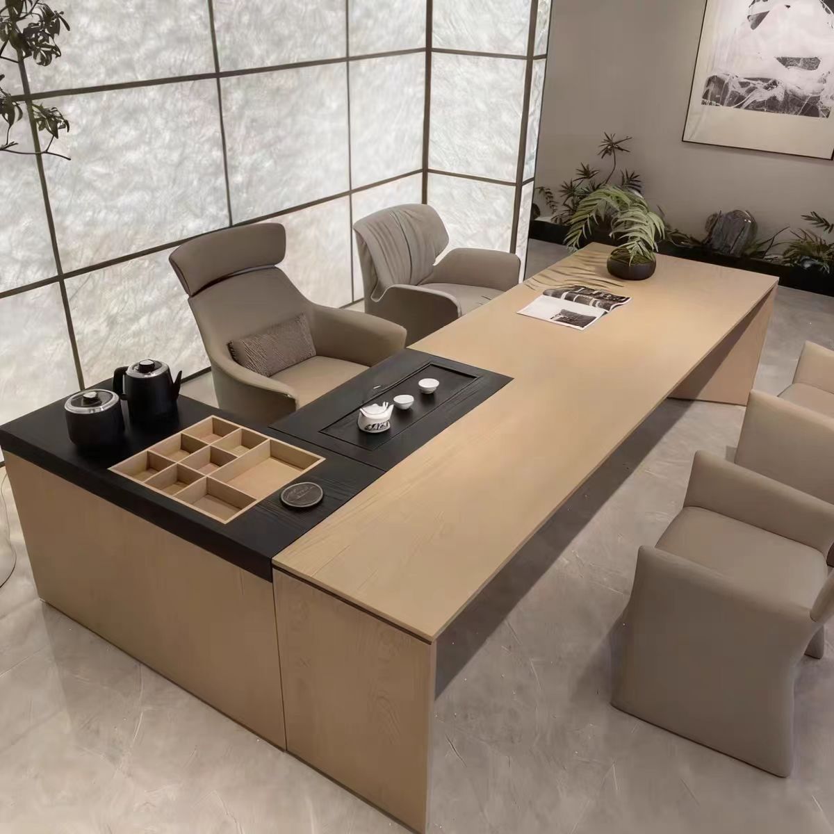 新中式实木一体式茶桌椅组合现代简约轻奢意式极简茶室泡茶台茶桌