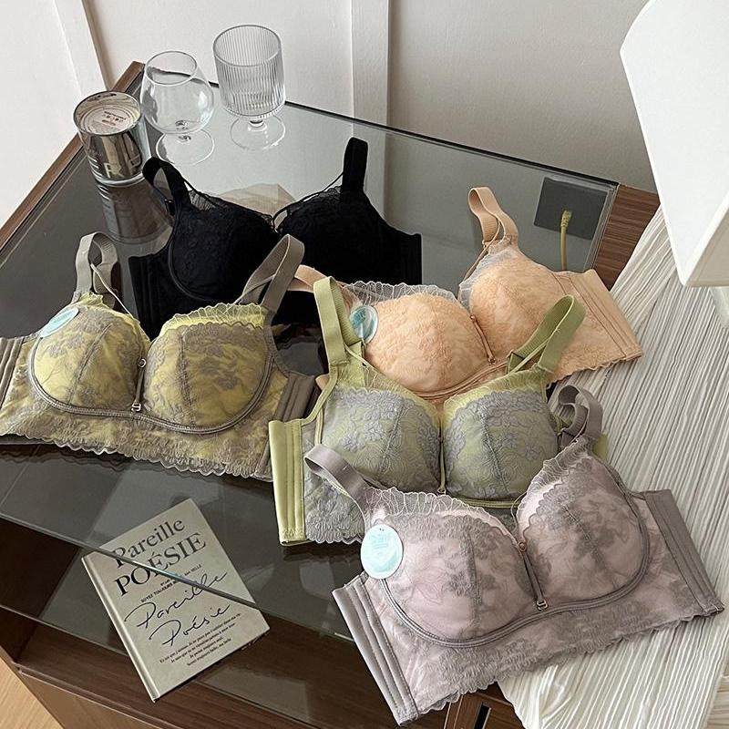 原野斯嘉丽调整型内衣女无钢圈中厚杯小胸聚拢性感蕾丝收副乳文胸