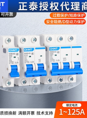 正泰D型昆仑系列 小型断路器NXB-63 1P2P3P4P空开动力保护32A100A
