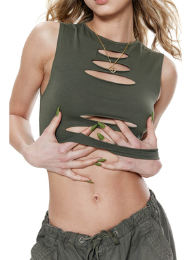 Jaded London 性感辣妹90s系列破洞短款无袖圆领背心吊带上衣女