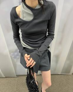 T恤背心套装 显瘦挖肩长袖 CLASSIC22秋冬韩国小众曲线感修身 LOW