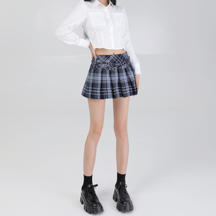 cactishop复古包臀格纹半身裙女joy同款韩国小众Glowny百褶短裙夏