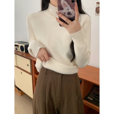 实拍实价秋冬韩版软糯修身半高领加绒加厚一体绒内搭针织衫毛衣